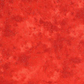Baumwolldruck Batikoptik mit Silberglitzersprengel auf Rot